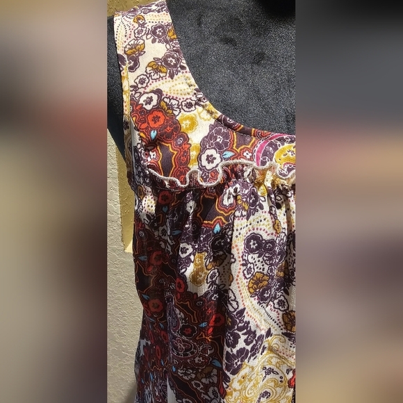MOSSIMO WOMAN'S RUST COLOR PAISLEY PRINT SHEER BOHEMIAN MEDIUM TANK - Picture 4 of 7